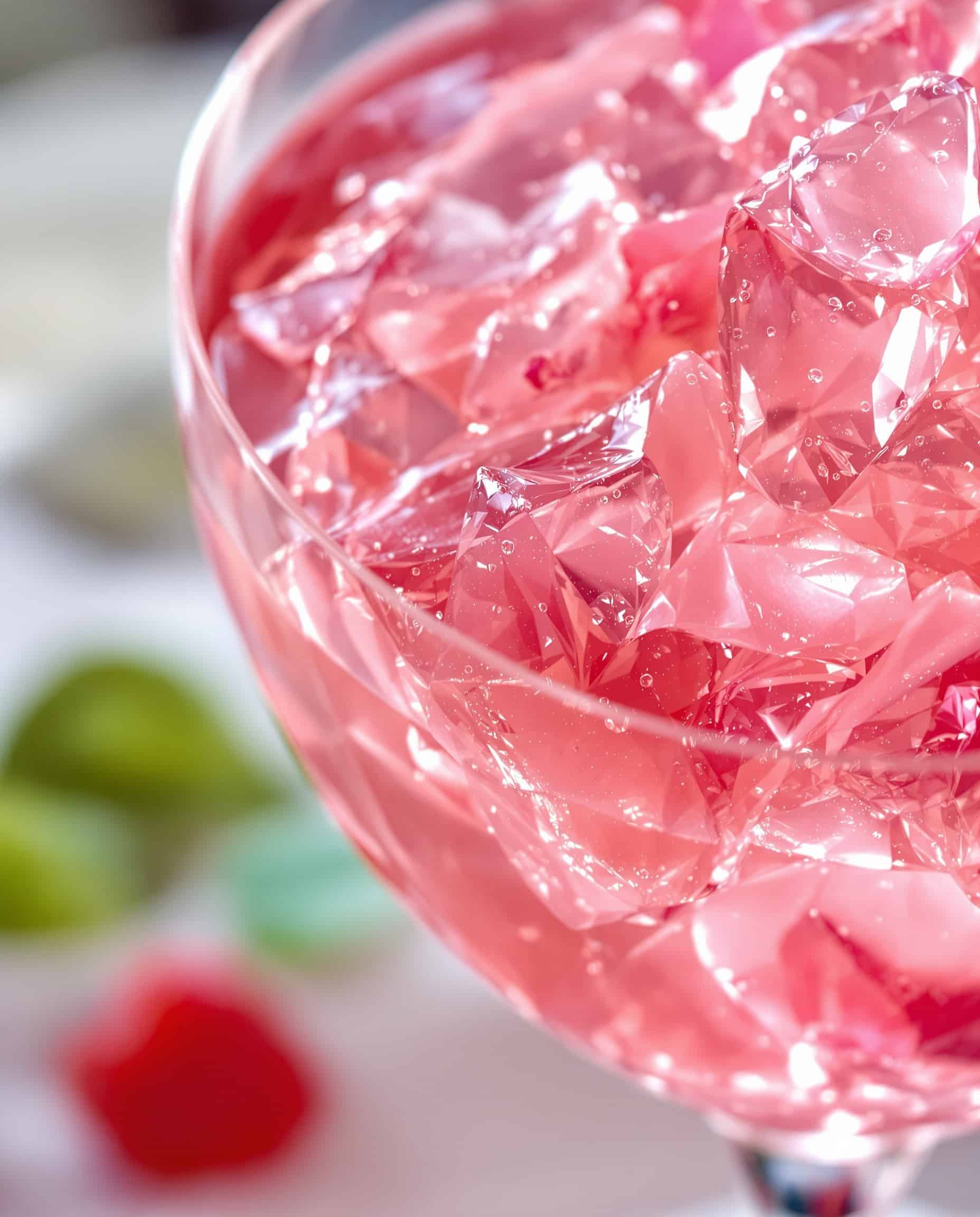 Close-up of jiggly rose-pink gelatin, 5 second gelatin trick