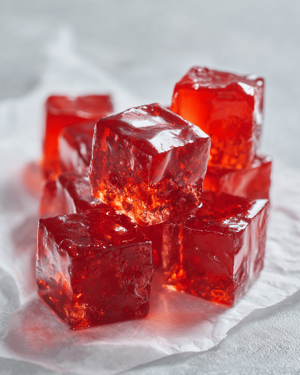 Close-up of strawberry gelatin texture