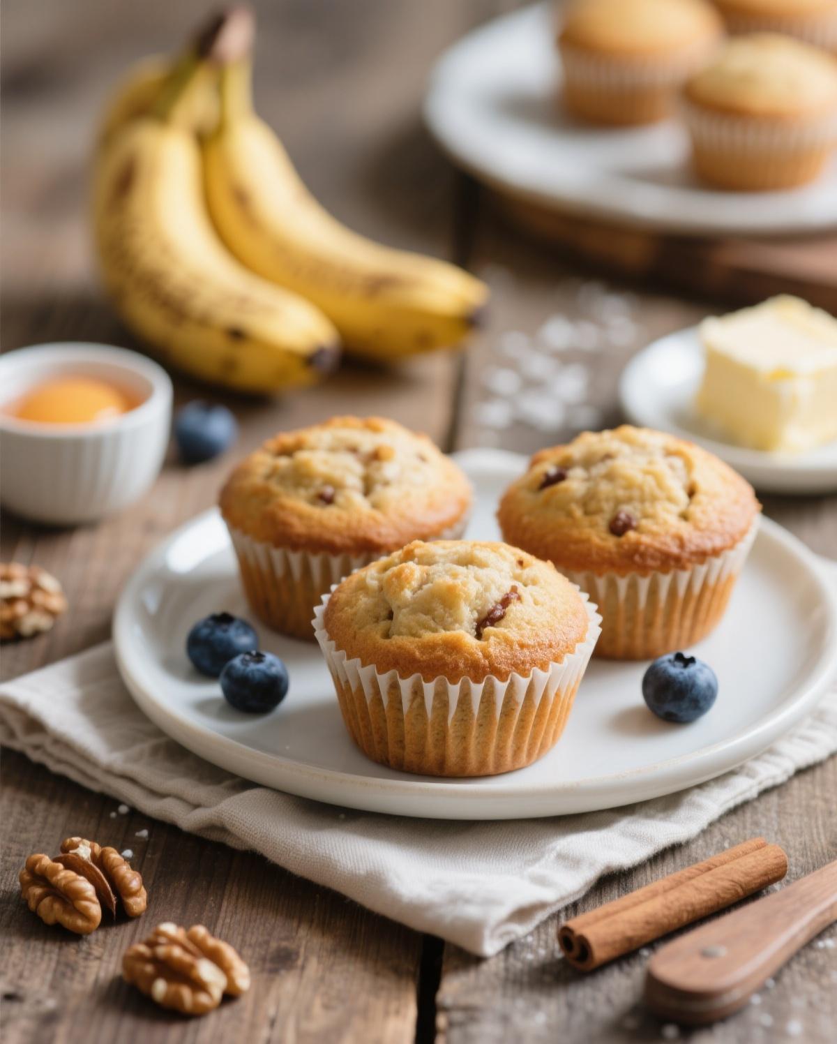 A batch of warm, homemade banana walnut muffins fresh from the oven