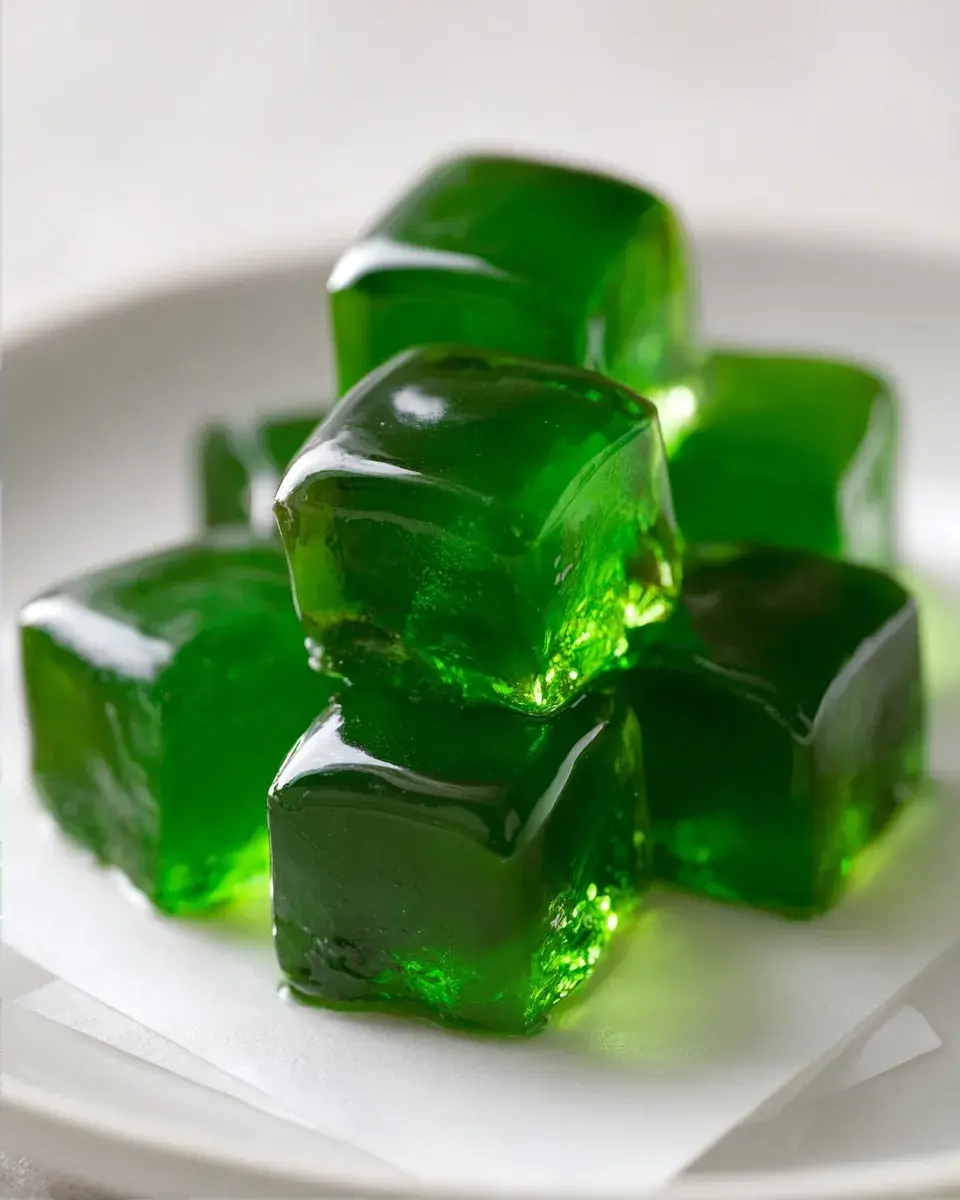Extreme close-up of smooth, clear strawberry gelatin texture