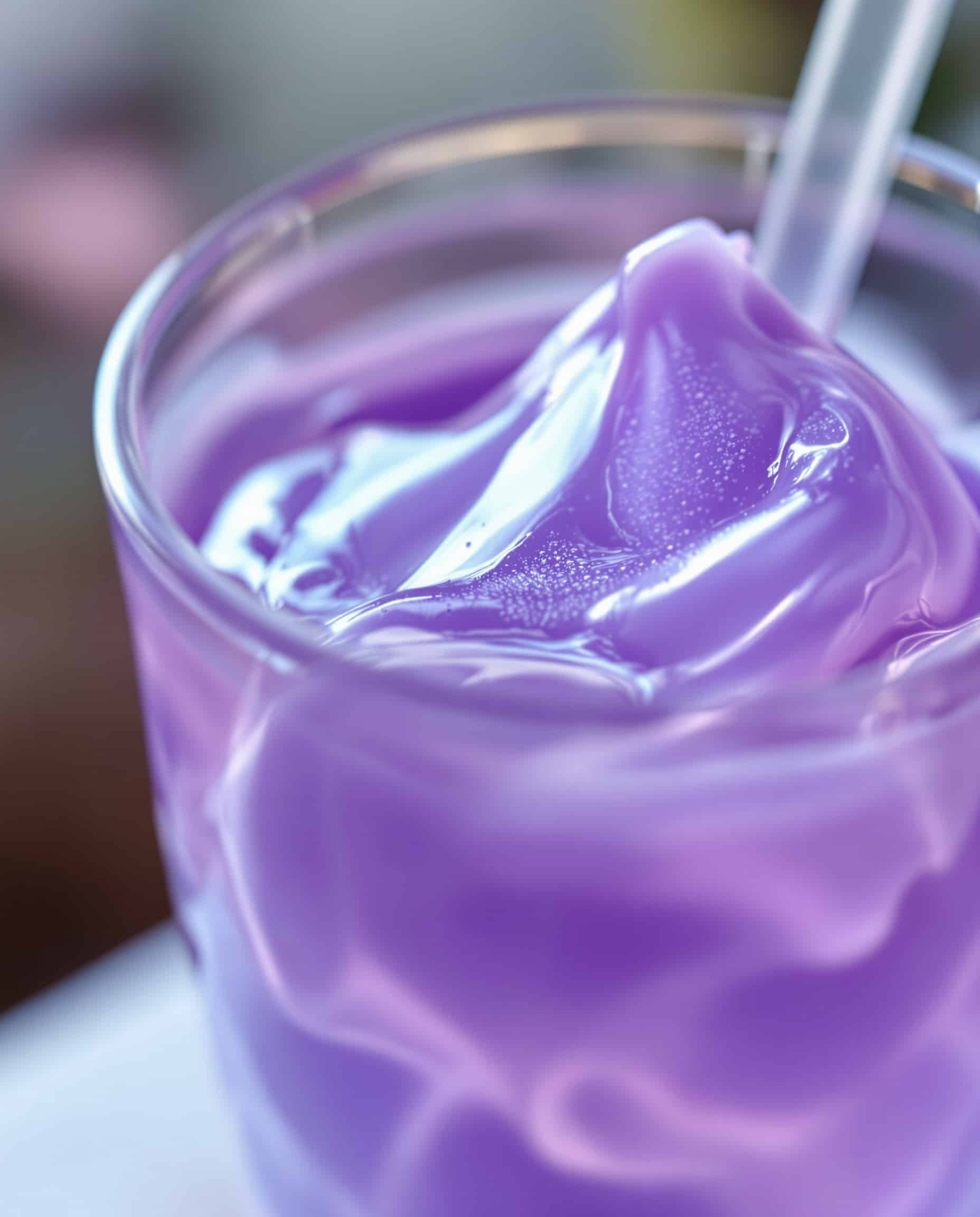 Close-up of jiggly violet bariatric liquid diet gelatin.