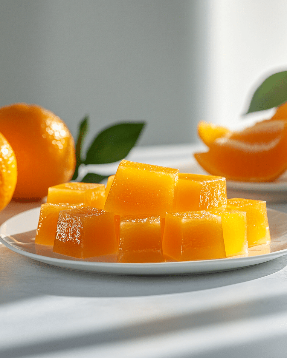 Close-up of tangerine gelatin texture