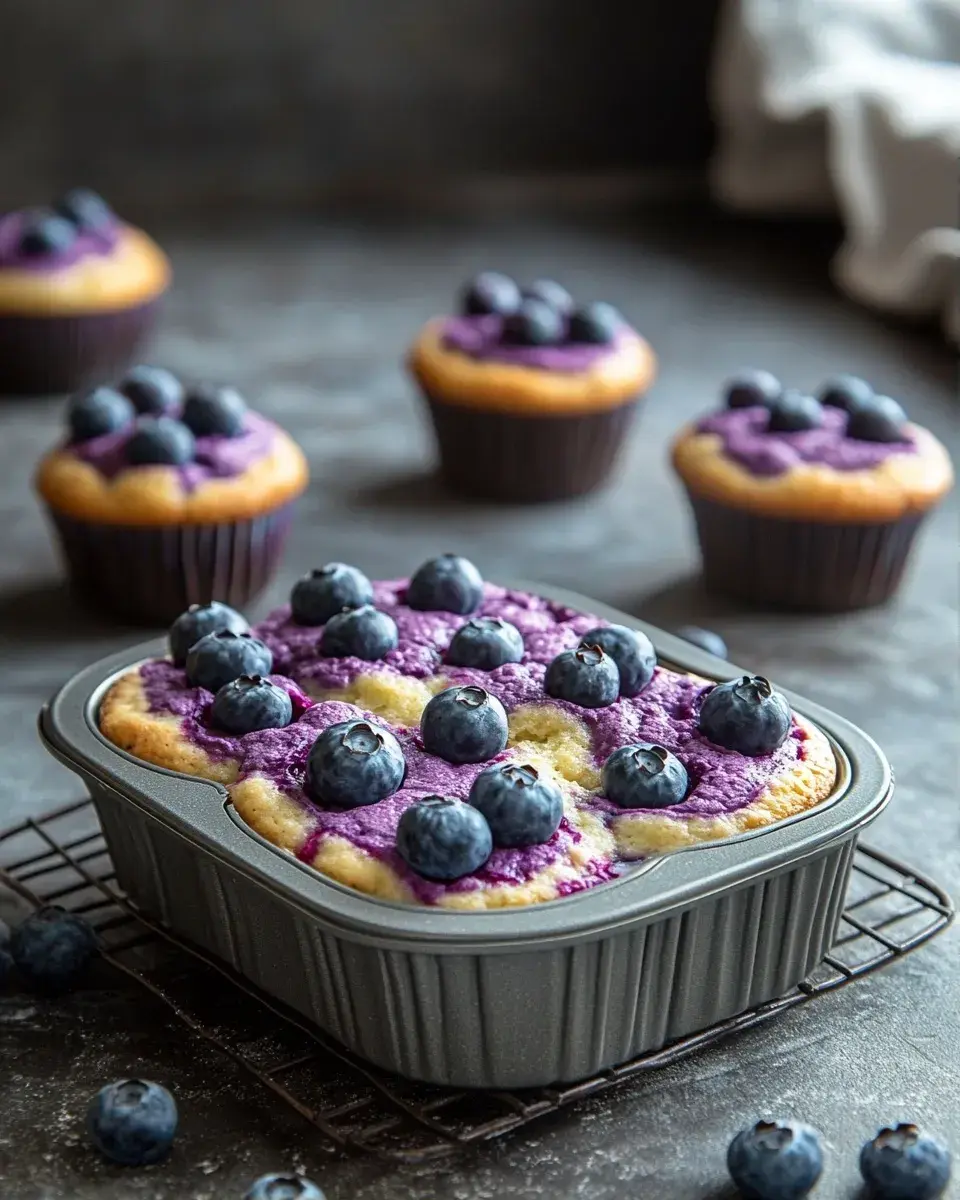Close-up of a blueberry protein muffin