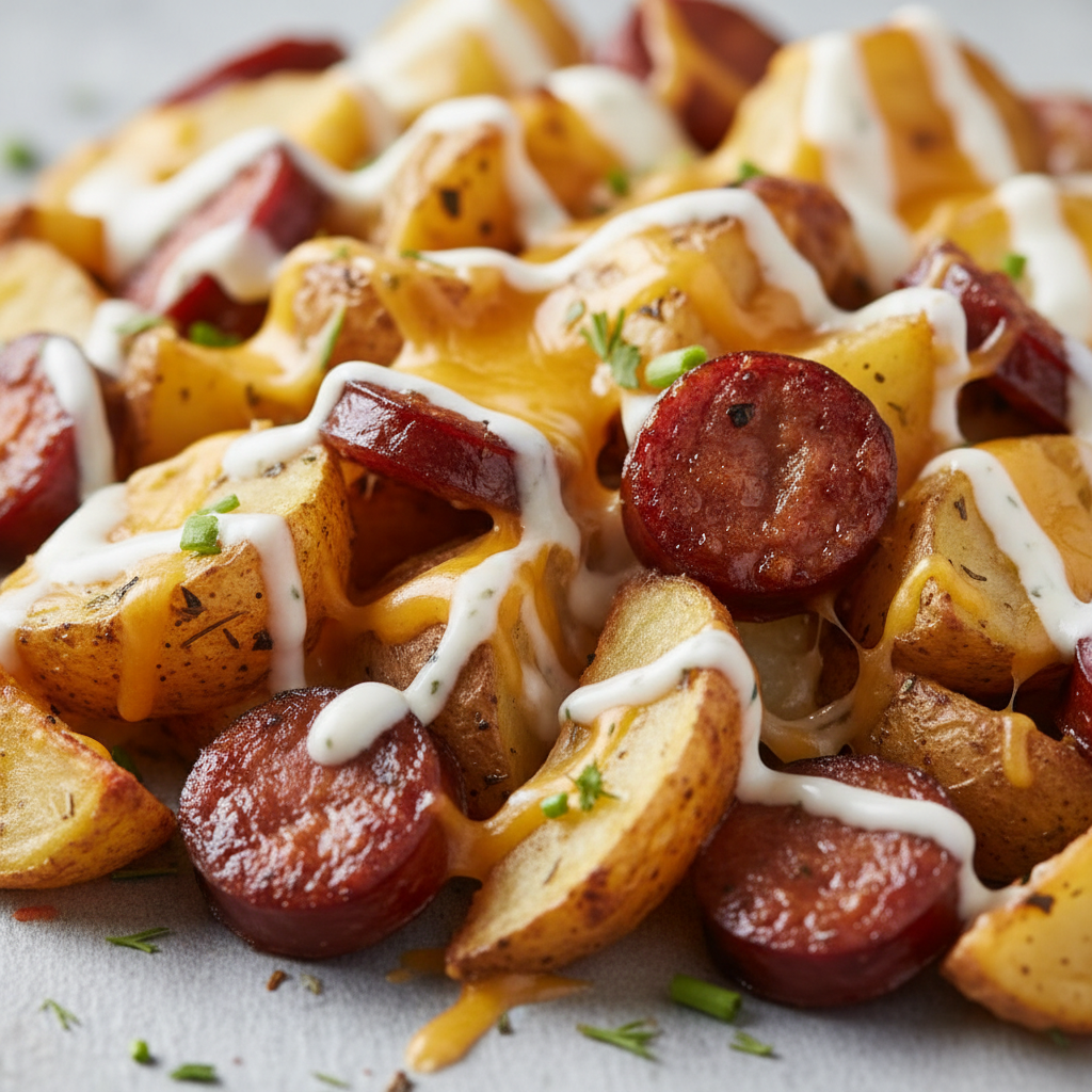 Cheesy Ranch Potatoes and Smoked Sausage
