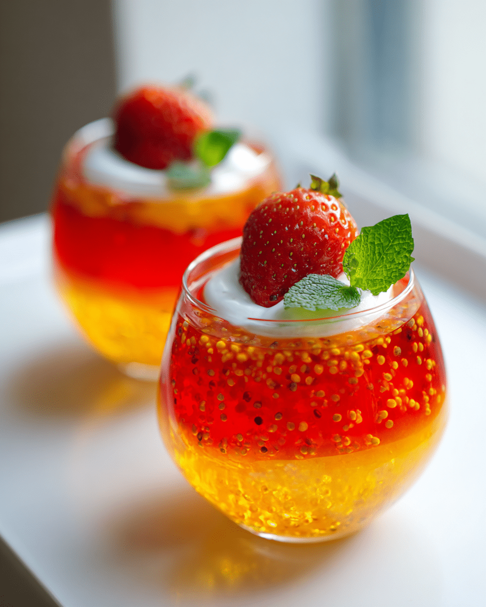 Close-up of chia seed pear jello texture