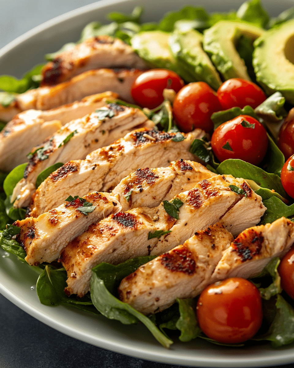 Close up of chicken avocado salad