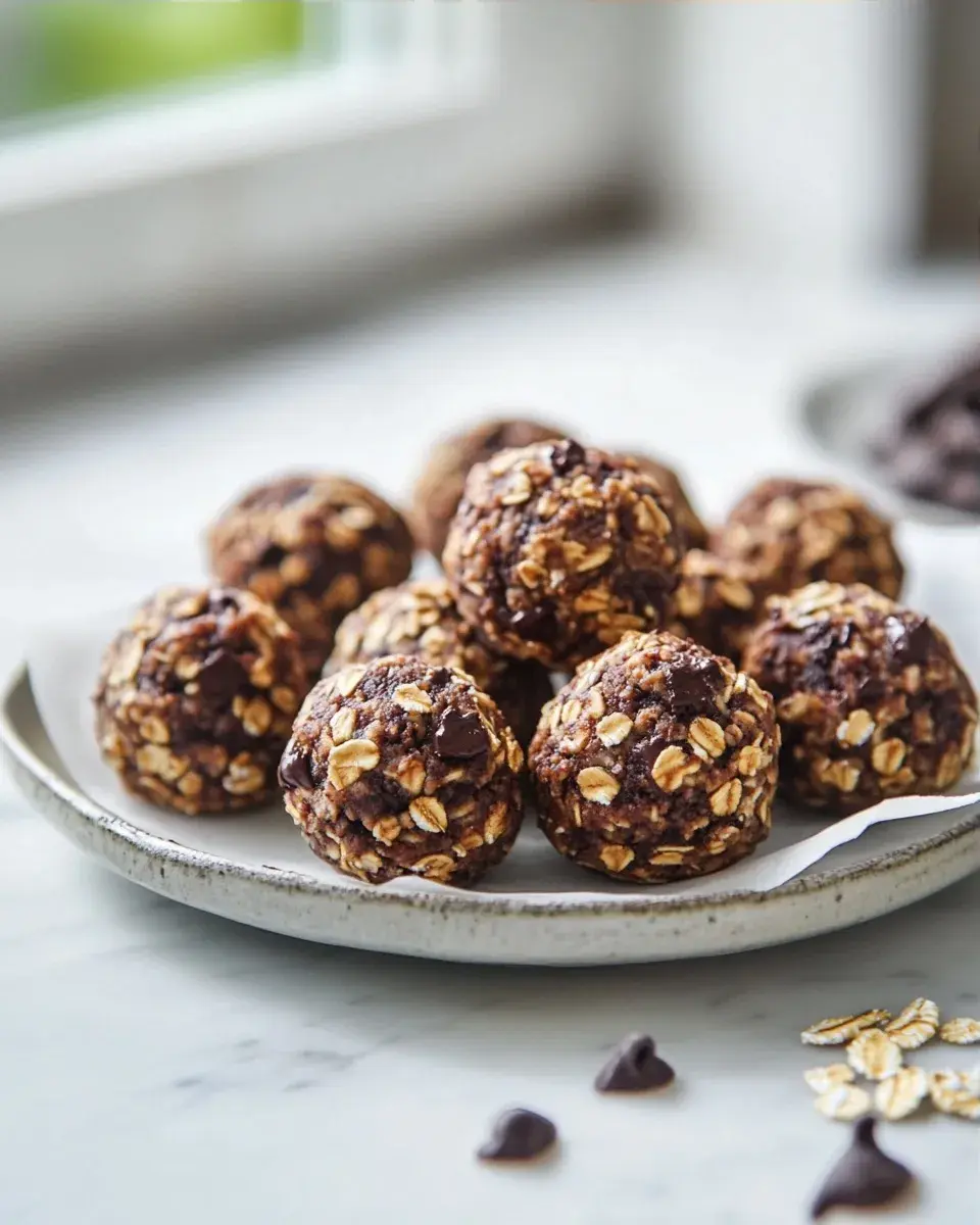 Close-up of a chocolate chip protein ball