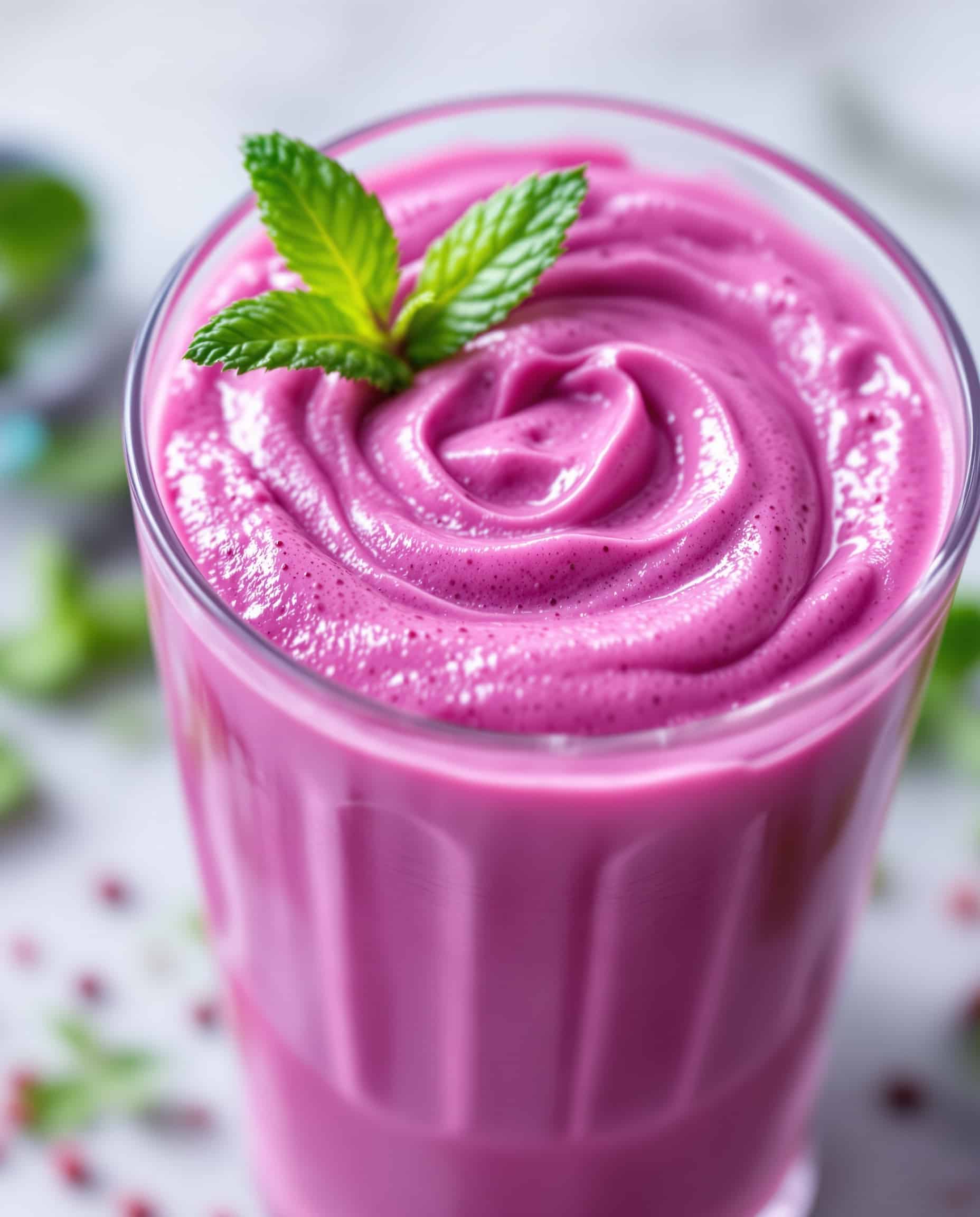 Close-up of violet-rose cortisol smoothie texture