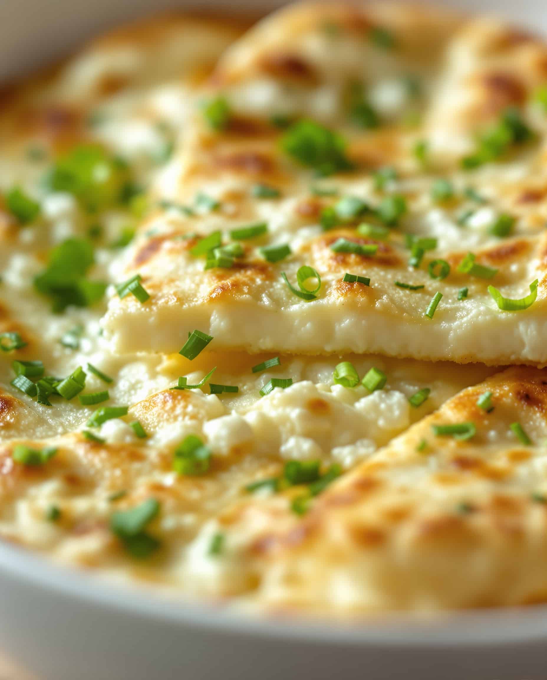 Close-up of crispy blanc crème cottage cheese flatbread with fresh herbs, ready for weight loss.