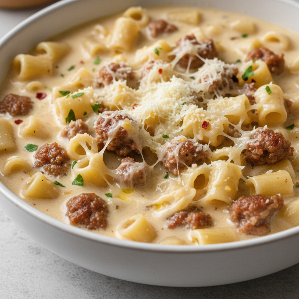 Creamy Parmesan Italian Sausage Ditalini Soup