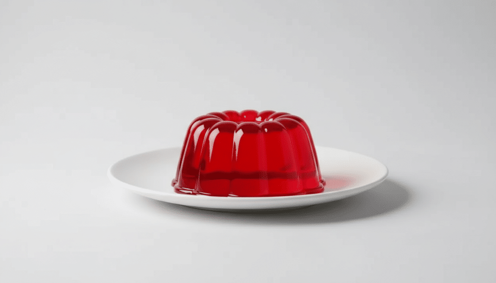 Classic Red Jello Mold unmolded onto a white plate