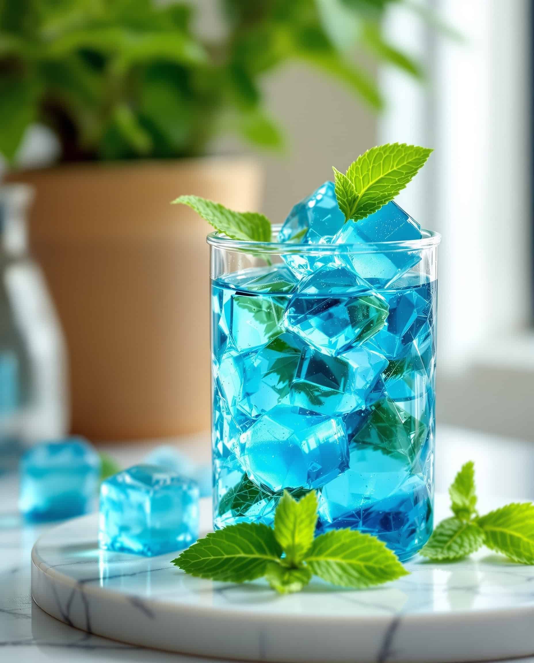 Close-up of bleu-transparent gelatin trick electrolyte recipe keto.