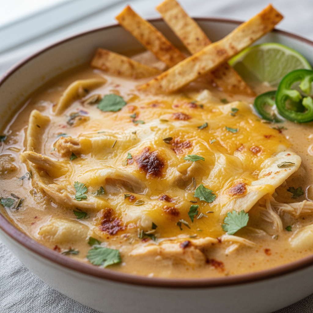 Healthy Creamy Chicken Enchilada Soup