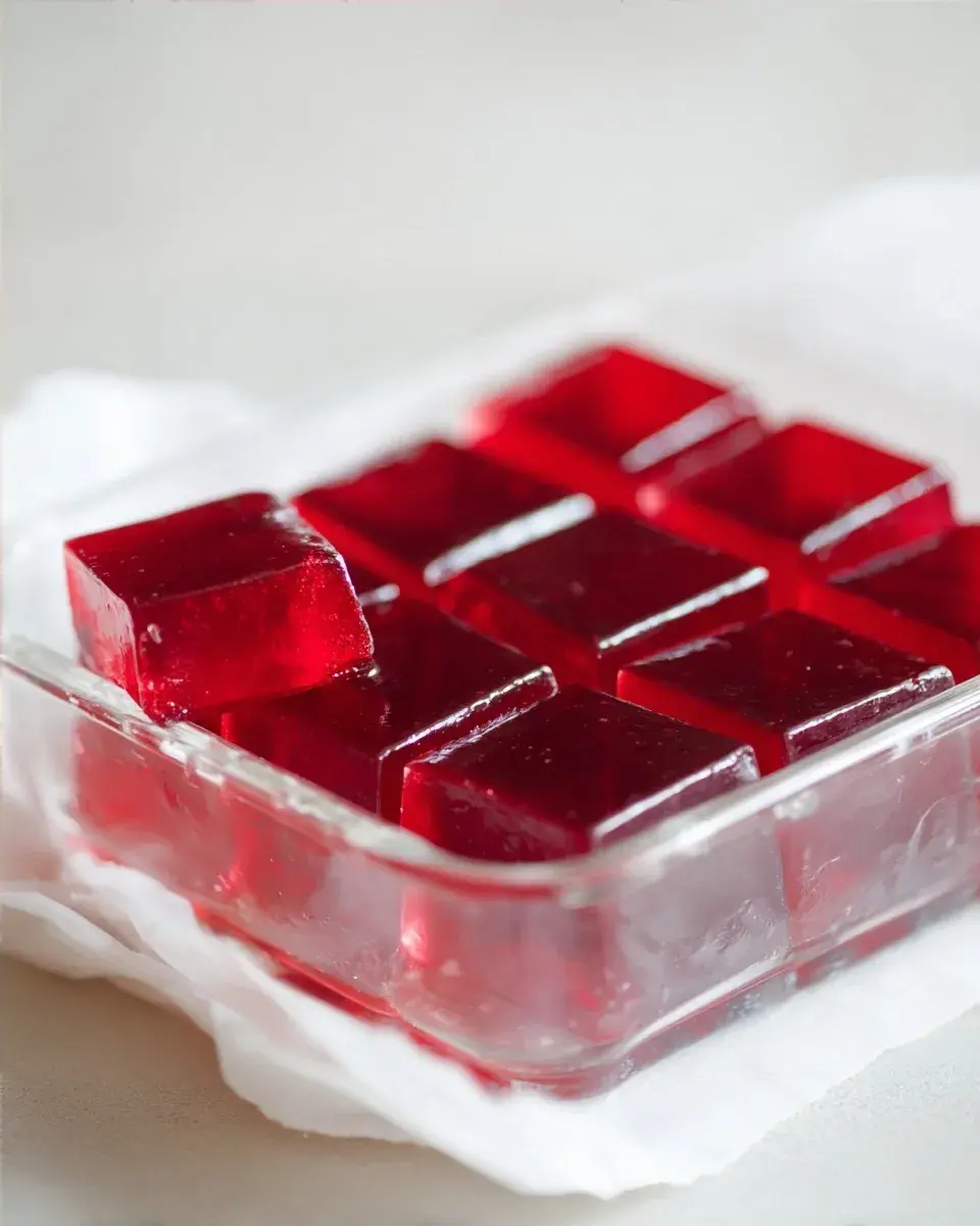 Close up of smooth red protein jello with a fresh raspberry