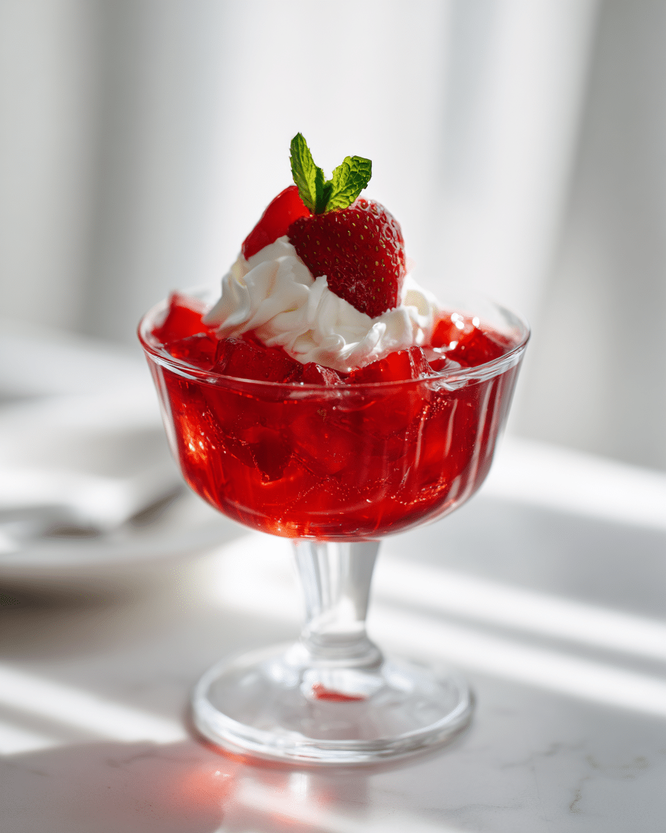 Close up of strawberry gelatin