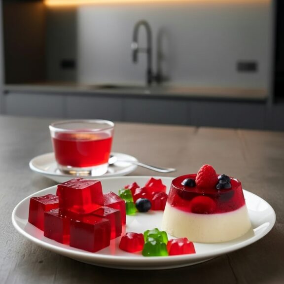 Gelatin cubes on a white plate