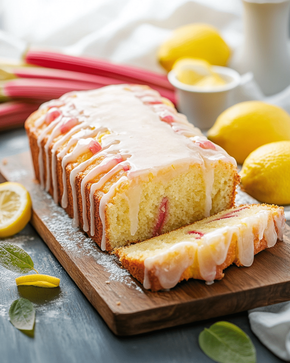 Lemon Rhubarb Glazed Loaf Cake