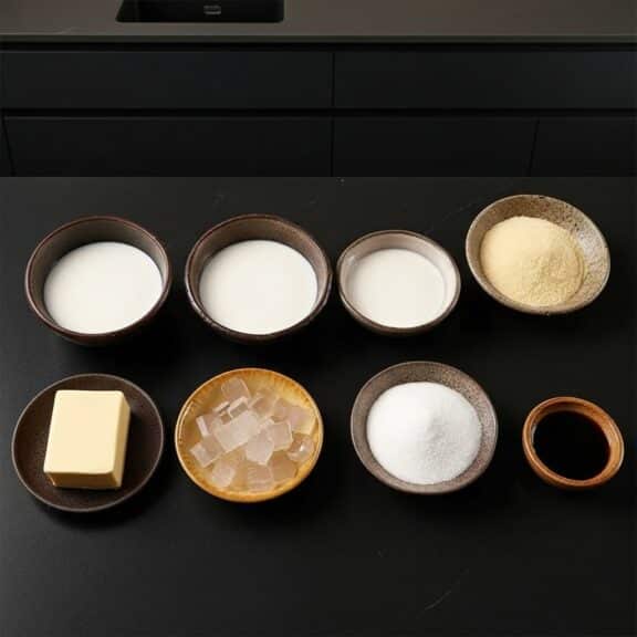 Panna cotta ingredients bowls