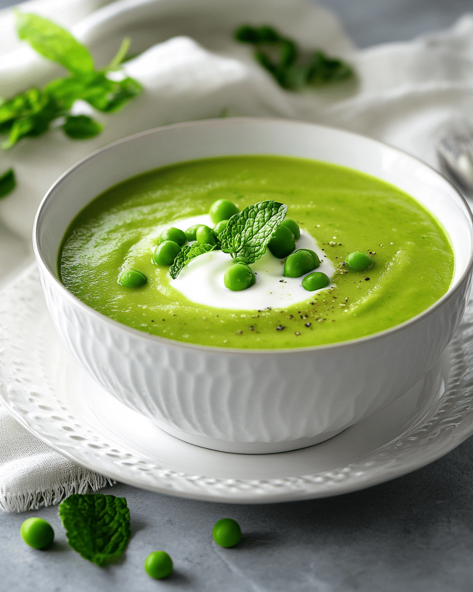 Close up of creamy pea soup texture