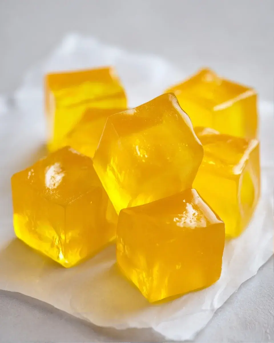 Extreme close-up of a single serving of pink gelatin, showing its smooth, translucent texture and fresh berry garnish.