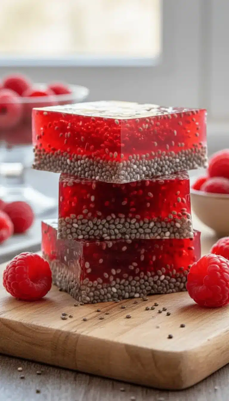 raspberry chia seed jello squares cooking ingredients close-up