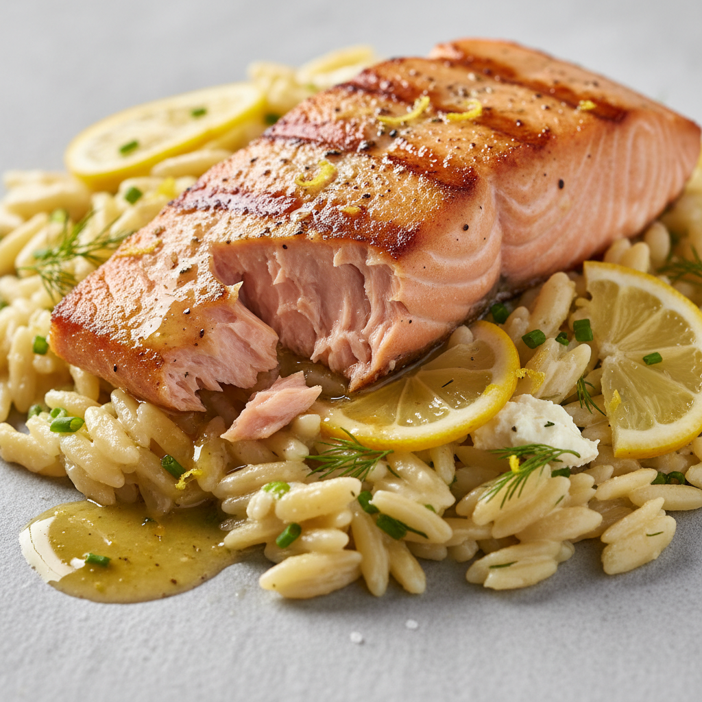 Seared Salmon Lemon Orzo