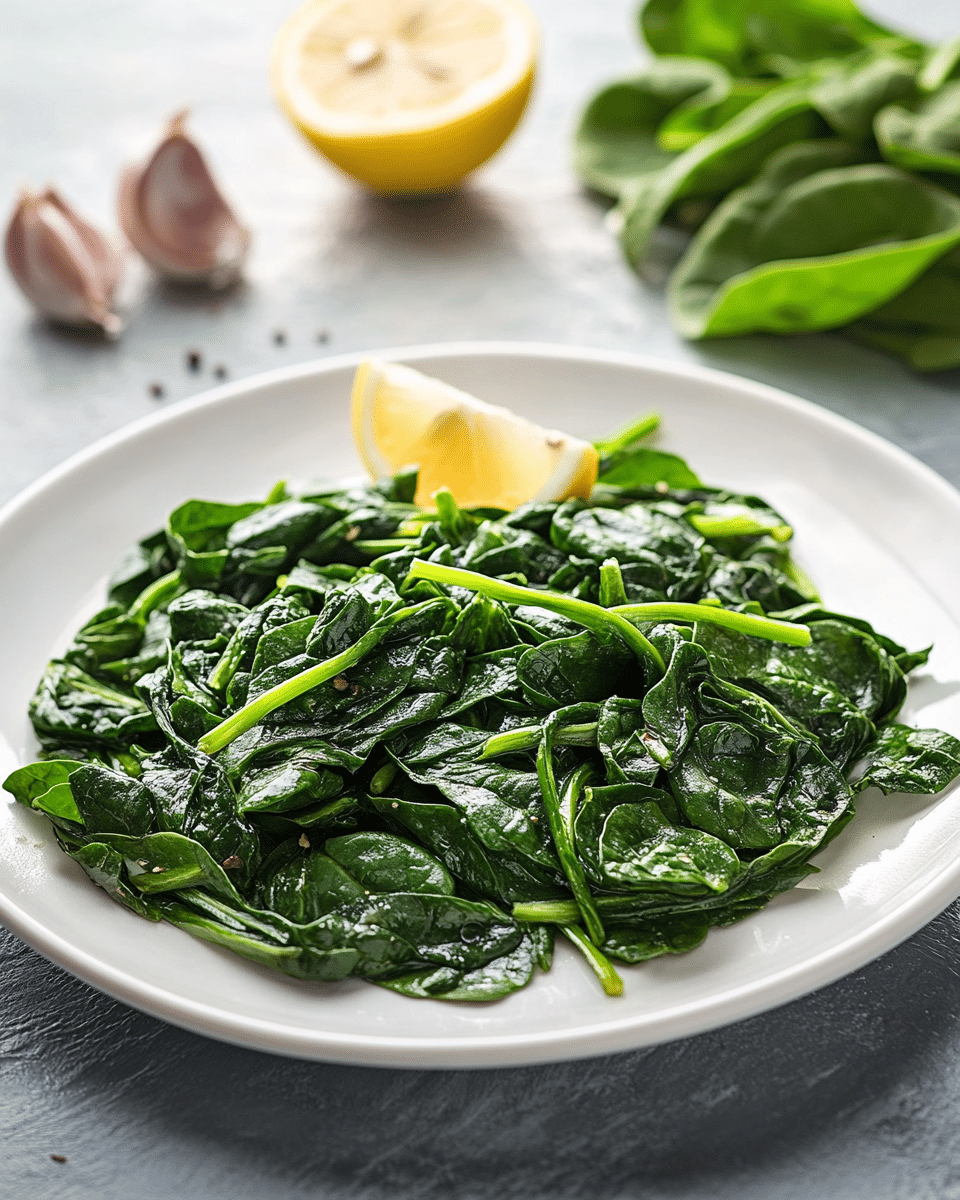 Close-up of sautéed spinach texture