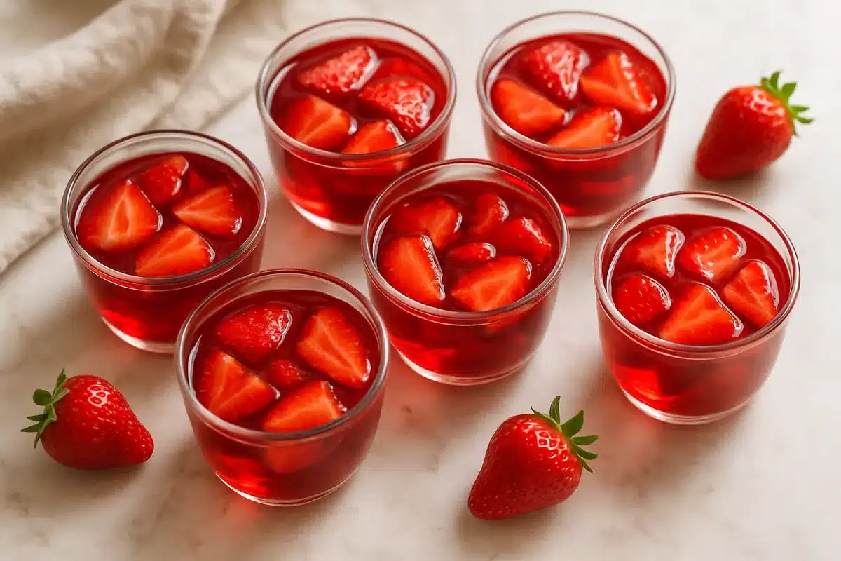 Homemade Strawberry Gelatin Cups with Fresh Fruit