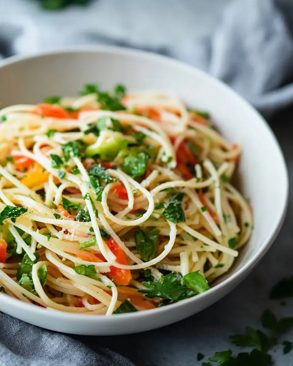 Close-up of vegetarian pasta salad